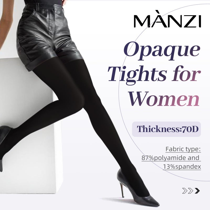 MANZI 1 Pairs Run Resistant Control Top Panty Hose Opaque Tights, Small, Black - Image 5